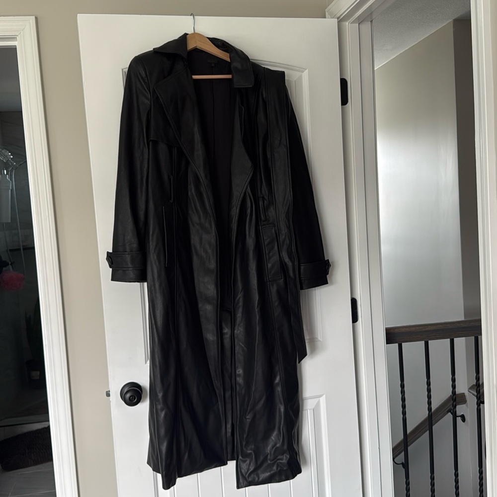 NBD black faux leather trench coat